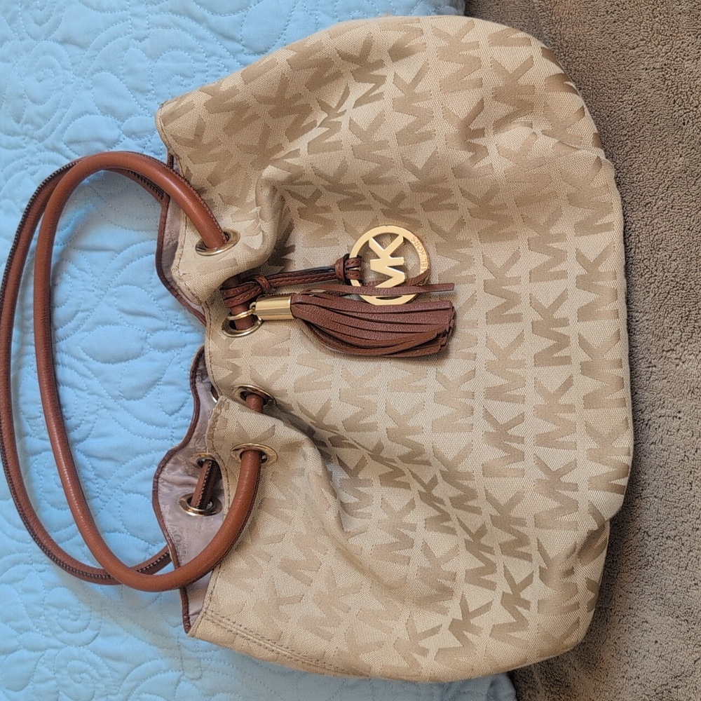 Michael Kors Beige and Brown Shoulder Bag